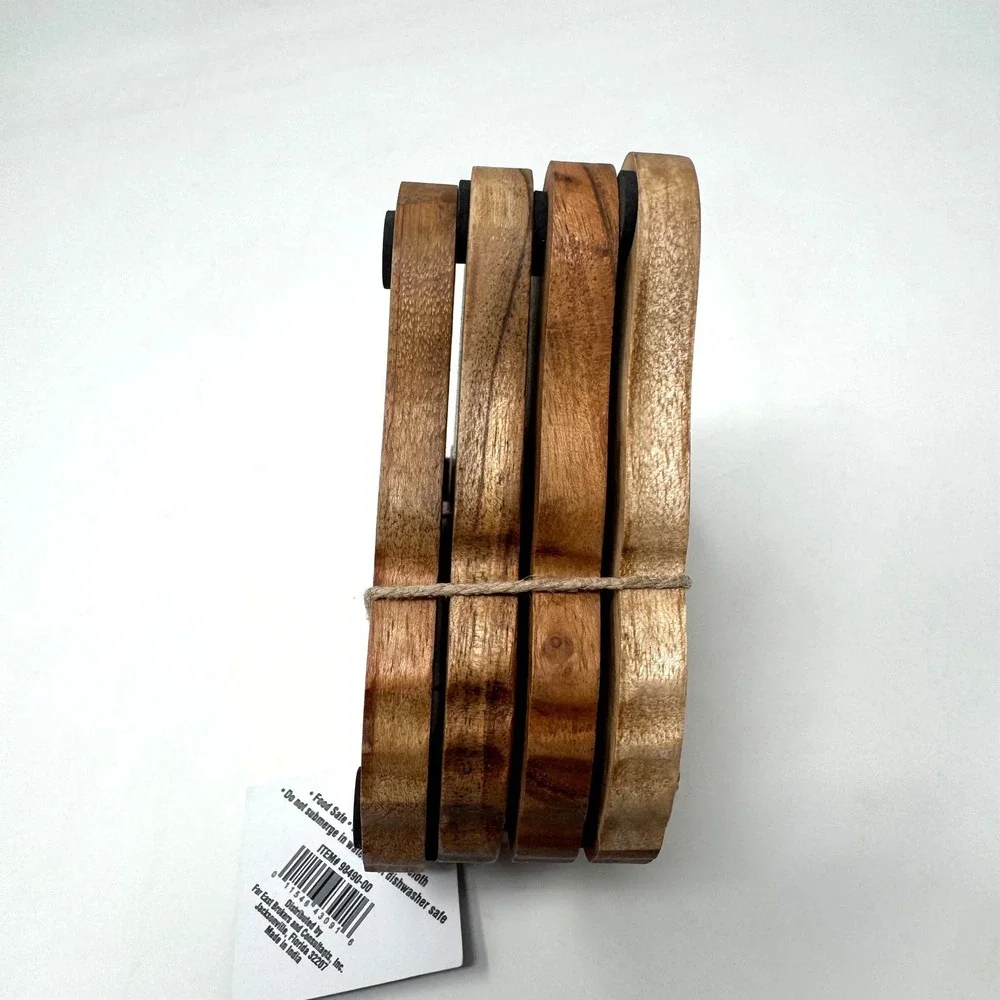 Acacia Wood Butterfly Coasters Set of 4 Brown Natural Grain NEW